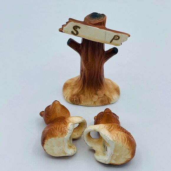 Vintage Brown Bears Hanging From Tree Salt & Pepper Shakers 4.5" - Picture 5 of 8